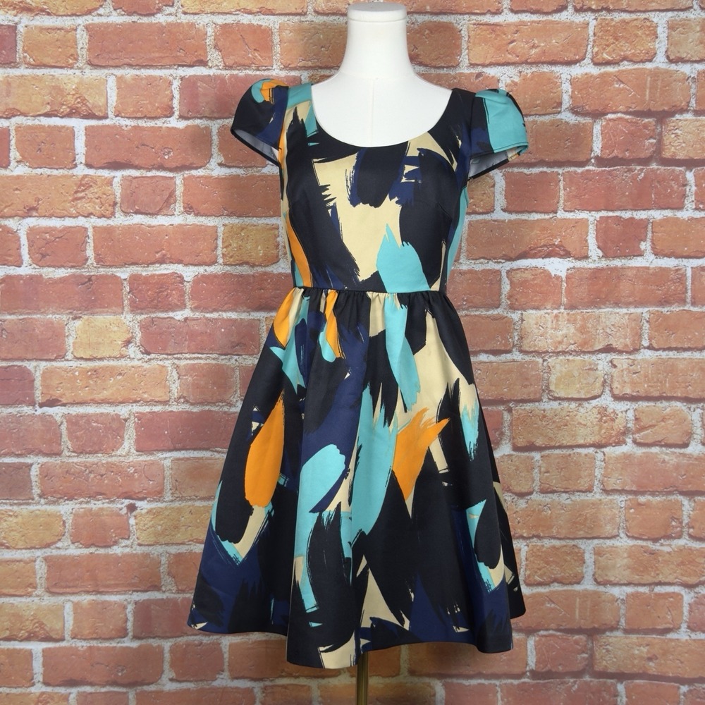 Anthropologie Moulinette Soeurs Pinion Brushstroke Dress sz 4 black multicolor